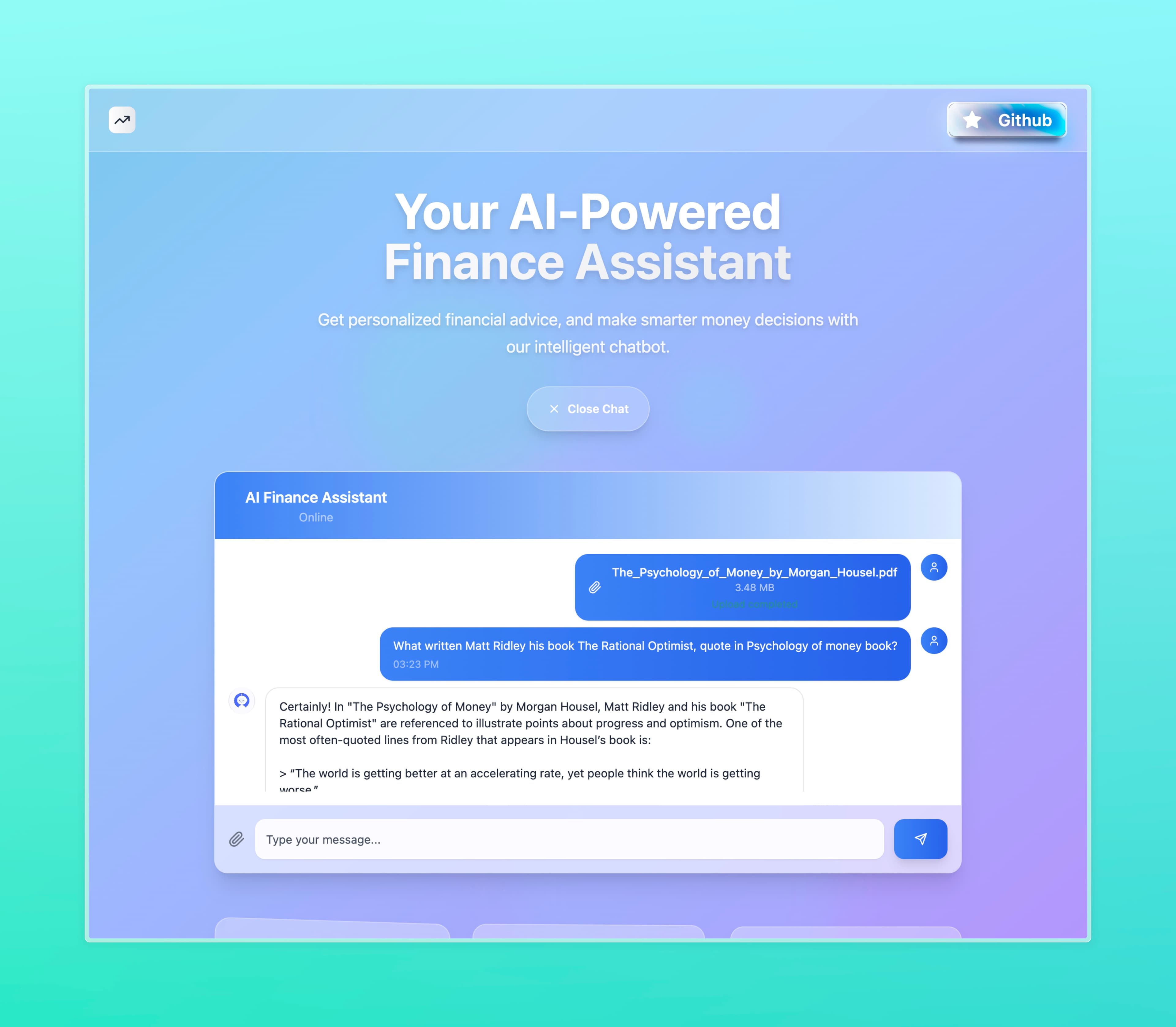 Finance assistant chat UI preview