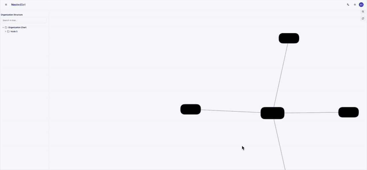 Org chart UI — nested tree browser and force-directed graph